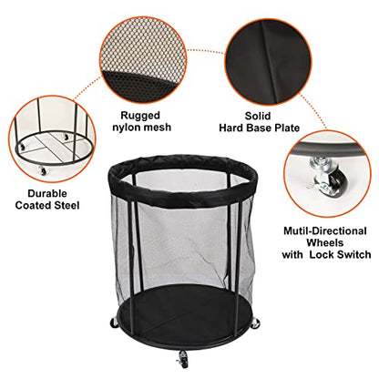 Kingarage Ball Storage Cart, Ball Storage Bin for Balls, 48 Gals Mesh Ball Holder, Basketball Rack with Wheels, Outdoor, Indoor