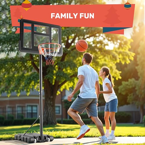 Basketball Hoop Outdoor 4.2-10FT Adjustable Height, 44 Inch Shatterproof PC Backboard Fillable Base with 2 Wheels, Portable Goal Court System Gift for Family, Indoor Pool Driveway Backyard - size: Basketball Hoop