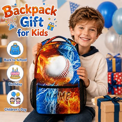 Backpack for Kids Boy Custom Baseball Bookbag for School Elementary Middle Primary, Personalized Student School Supplies - color: White