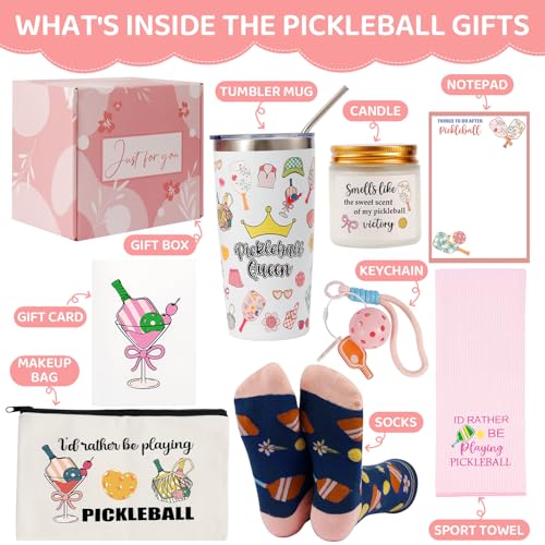 Bayelove Pickleball Gifts for Women Best Pickleball Gift for Women Funny PickleBall Stuff Including Tumbler Mug Makeup Bag Socks Notepad Athletic Towel Gift Card for Birthday Christmas Mothers Day