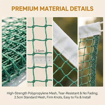 Green Badminton Net with Rope Cable Single-Edged Volleyball Net Outdoor Portable Replacement Net for Beach Backyard Sport Indoor Tennis Training Net Mesh