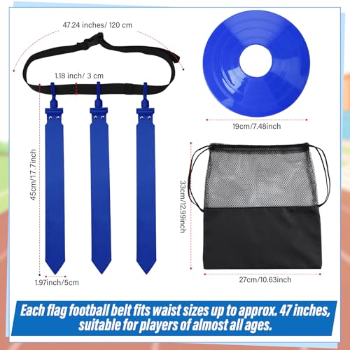 Wettarn 10/16 Player Flag Football Belts Adjustable Flag Football Set with Cones Bag for Youth Adults Kids Training Sport - color: Blue, Green
