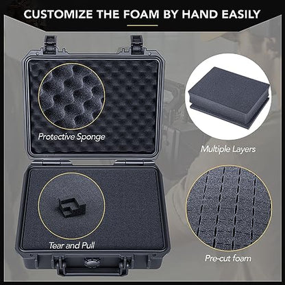 Lykus HC-2510 Waterproof Hard Case with Foam, Interior Size 9.8x7.5x3.7 inch, Suitable for Osmo Pocket/Action/Mobile, Insta360 X5/Ace Pro/Go, GoPro Hero, Coins, Small Electronics and More