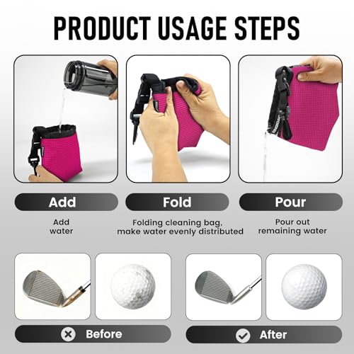 Golf Club and Golf Ball Cleaning Bag - Cleans Club Grooves, Golf Bag Accessories,Waterproof Clean Face Tech, Detachable Clip, Machine Washable,Golfer Gifts for Men(1-Pack,Plum) - color: PLUM