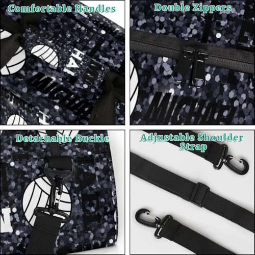 Custom Volleyball Gym Bag Duffel Bag for Women Men, Personalized Name Sport Bag Overnight Bags Customized Travel Weekender Bag, Dark Glitter - color: Dark Glitter