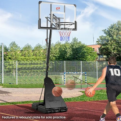 Goplus Basketball Hoop Outdoor, 4.9-10 FT Quickly Height Adjusted Basketball Goal System with 44 Inch PC Backboard, Basketball Rebound, Wheels for Adults Court Backyard Driveway