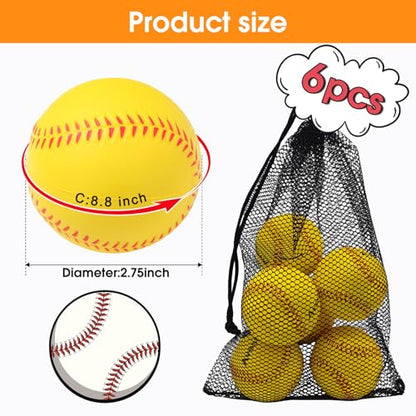 Foam Baseballs 6-Pack - Soft Practice Baseball Training Foam Balls for Kids with Drawstring Bag, Saft for Youth Beginners Batting, Fielding, Hitting, Pitching and Throwing