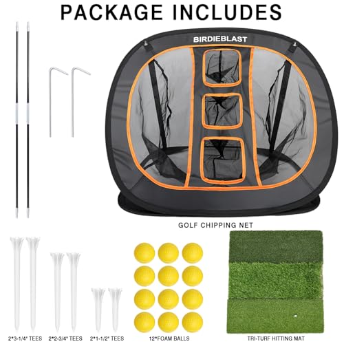 Professinoal Golf Chipping Net with Golf Hitting Mat,12 Practice Foam Balls and 2 Pixing Pins, for Indoor and Outdoor Target Chipping Training - style: Chipping Net+Tri-Turf Hitting Mat