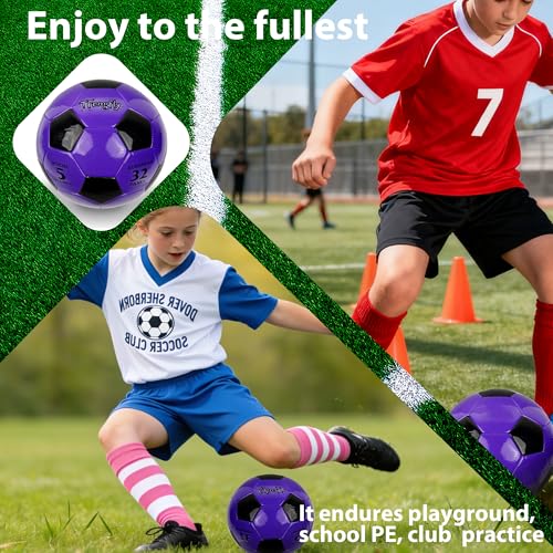 Soccer Ball Size 3 with Pump Needle, Size 3 Trainning Classic White Black Thicker PU Tight Weaved Suitable for Youth Boy League Game Trainning - color: Black+Purple