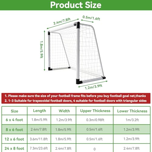 Soccer Net, Soccer Goal Replacement Net for 24x8ft, 12x6ft, 8x6ft and 6x4ft, Football Goal Post Netting, Adults and Youth Soccers Practice 5 Size Ball - size: 8X6FT