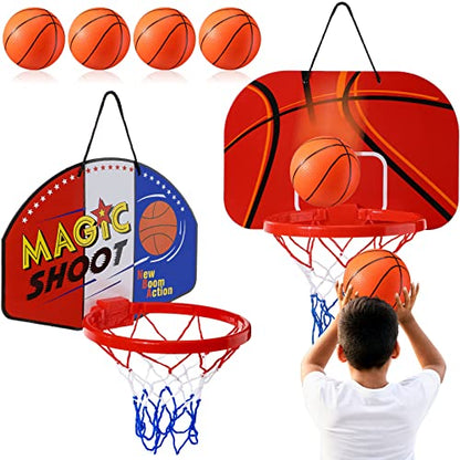 Sosation 2 Pcs Mini Basketball Hoop with 4 Basketball, Sticky Hook, Pump, Indoor No Drilling Basket Ball Hoop Decompress Game for Kid Adult Back to School Gift - style: Shoot Style