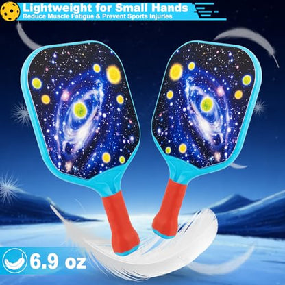 Kids Pickleball Paddles Set of 2, Outdoor Games for Yard Lawn Camping Beach, Lightweight Child-Size Pickleball Set Sports Gifts for Boy Girl 4 5 6 7 8 Year Old