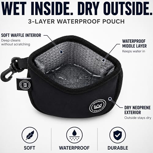 Golf Club and Ball Cleaner for Golf Bag, Clip-On Club and Ball Cleaner Pouch with Waffle Towel Interior, Wet Inside Dry Outside, Club and Ball Cleaner for Golf Bag Use On Course