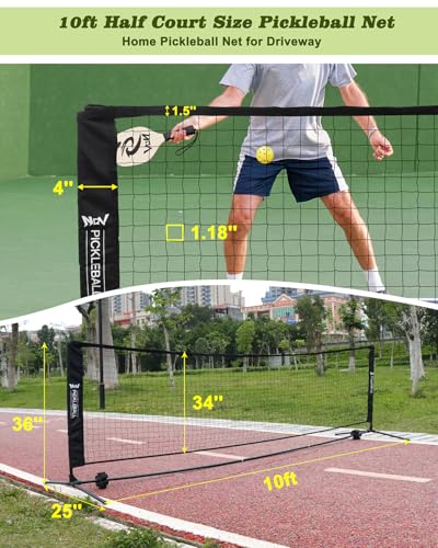 NQV Pickleball Set with Net-10FT Half Court Size Pickleball Net+Wood Pickleball Paddles+Pickle Balls+Ball Retrievers+Pickleball Court Marking Kit, Portable Driveway Outdoor Indoor for Beginners Pros - style: 4-player set