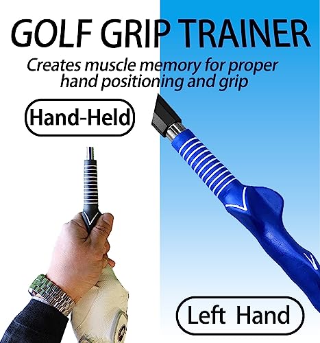 Golf Swing Trainer aid - Golf Training aid to Improve Hinge, Forearm Rotation, Shoulder turna and Grip.Portable Collapsible Swing Trainer Equipped with Golf Grip Trainer - color: Left Hand Grip(Blue)