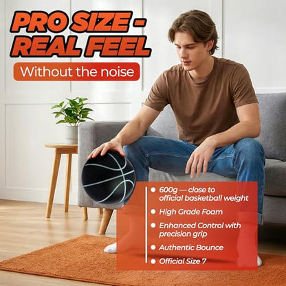 600g Premium Indoor Silent Basketball, Official Size 7 (29.5"), Never Compressed, Realistic Bounce, Premium Grip Grooves, High-Grade Foam, Indoor/Outdoor Practice for Home Drills