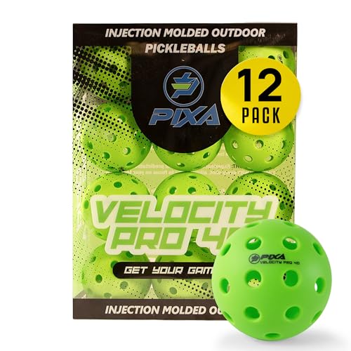Outdoor Pickleballs – USAPA Approved 40-Hole, Crack-Resistant, Rotationally Molded for All Courts – High Visibility Bright Green or Yellow – PIXA Velocity Pro 40 (3, 6, or 12 Pack) - color: Bright Green, size: 12 Pack