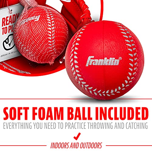 Franklin Sports Kids Baseball Gloves - RTP Youth Teeball Glove + Ball Set - Boys + Girls Teeball Mitt - Kids + Toddlers - 9.5" - color: Red, style: Left Handed Thrower