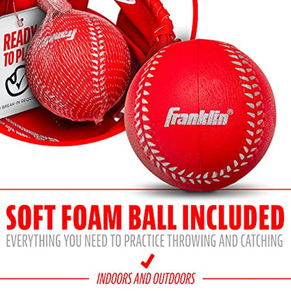 Franklin Sports Kids Baseball Gloves - RTP Youth Teeball Glove + Ball Set - Boys + Girls Teeball Mitt - Kids + Toddlers - 9.5" - color: Red, style: Left Handed Thrower
