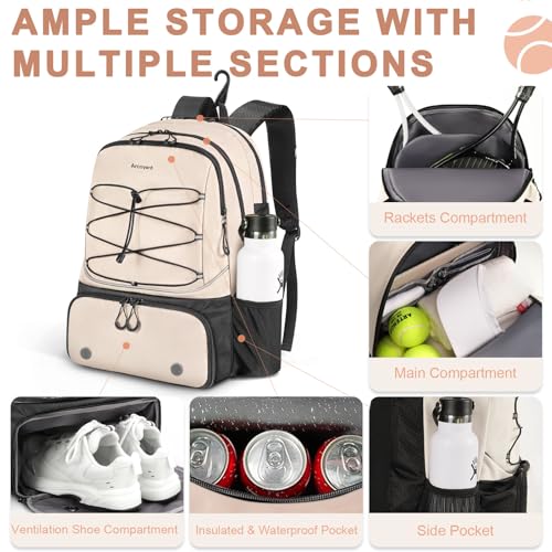 Arcoyard Tennis Bag Holds 2 Rackets, Professional Tennis Bags for Women, Tennis Backpack with Ventilated Shoe Compartment