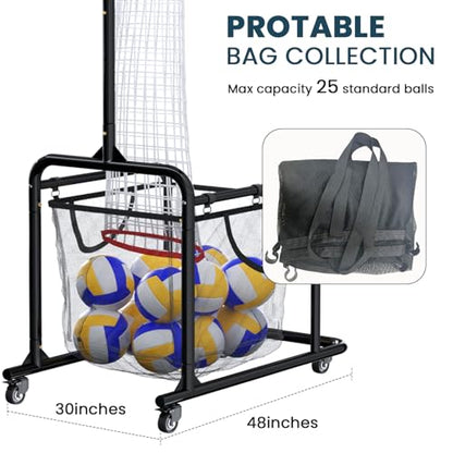 Volleyball Setter Training Equipment – Adjustable Height & Angle, Precision Target Cloth for Accurate Setting, Portable with Wheels, Ball Storage Net Bag Skill Levels