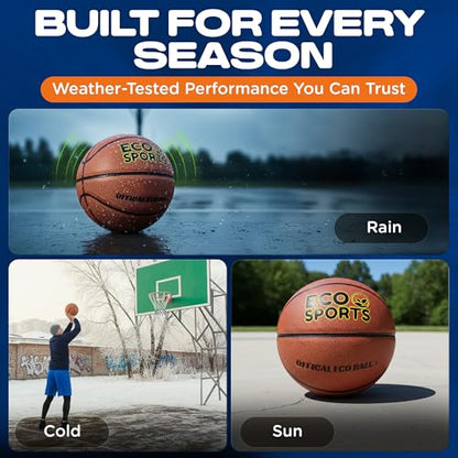 Eco Sports Basketball — Premium TPU Non-Toxic BPA Free, Superior Grip & Air Retention, Indoor Outdoor, Size 5 6 & 7, Eco-Friendly Vegan Basketball for Leagues, Schools, Coaches & Camps - size: 5 - Mini Basketball Size, 27.5"