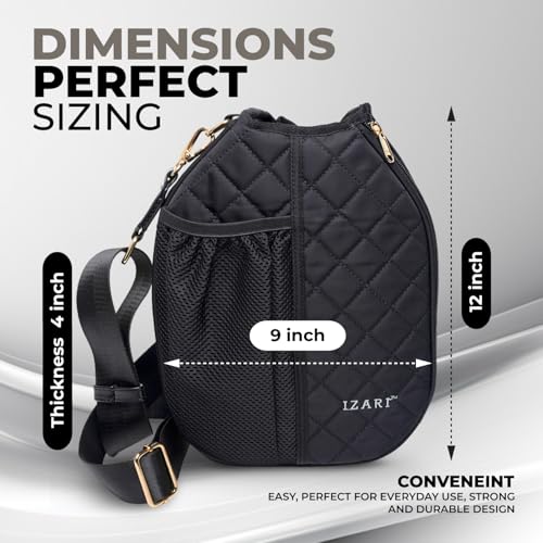 IZARI Designer Pickleball Bag For Women With Fence Hook | Original Stylish Quilted Sports Bag for Pickle Ball with Ball Bag - size: Small
