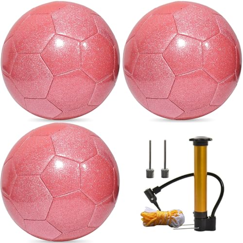 Glitter Soccer Ball Set,Operation Christmas Soccer Ball Bulk with Pump Needles,Size 3 4 5 Training Balls for Youth, Teens, and Adults,Christian Charity Donation Supplies - color: Pink, size: Size 3-3 pack