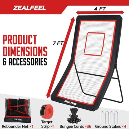 ZEALFEEL Lacrosse Rebounder, 4x7FT/4x6FT Volleyball Rebounder for Backyard with 5 Rebound Angles, Target Strip, Lacrosse Rebound Net Perfect for Lax Baseball Volleyball & Soccer Practice - size: 4×7ft Volleyball/Lacrosse Rebounder