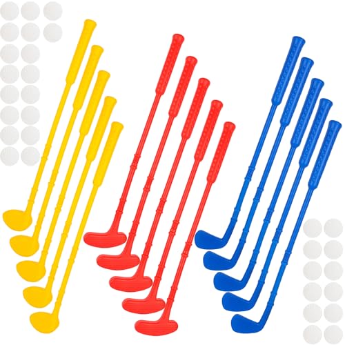45 Pcs Plastic Mini Golf for Kids Including 15 Toddlers Golf Clubs and 30 Balls for Indoor Outdoor Christmas Birthday Party Gifts, 3 Colors