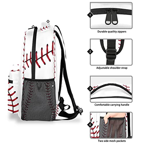 Baseball Ball Print Pattern Large Backpack Rucksack Book Bag Travel Hiking School Bag for Adult Boys Girls