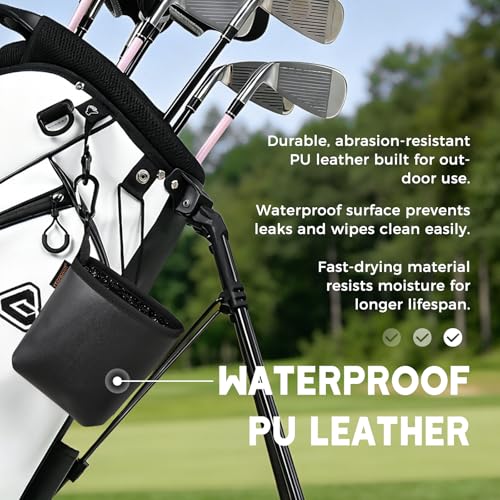 Golf Club and Ball Cleaning Bag with Waterproof Liner, Golf Ball Cleaner Pouch, Cleans Club Grooves and Balls, Detachable Clip, PU Leather Exterior, Golfer Gifts for Men