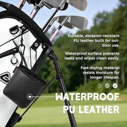 Golf Club and Ball Cleaning Bag with Waterproof Liner, Golf Ball Cleaner Pouch, Cleans Club Grooves and Balls, Detachable Clip, PU Leather Exterior, Golfer Gifts for Men