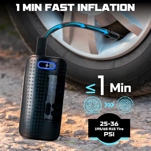 Regalosonline Portable USB Rechargeable Electric Inflator – Mini Digital Air Compressor with LCD Display for Car, Motorcycle, Bicycle & Balls Compact Pump 150 PSI y 2000 mAh for tires and inflatables