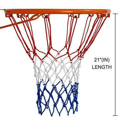 Sanung 2 Pack Heavy Basketball Net Rainproof Sunscreen, Red White Blue Bold Polyester Braided Rope, 12 Loops for Indoor Outdoor Professional Competitions