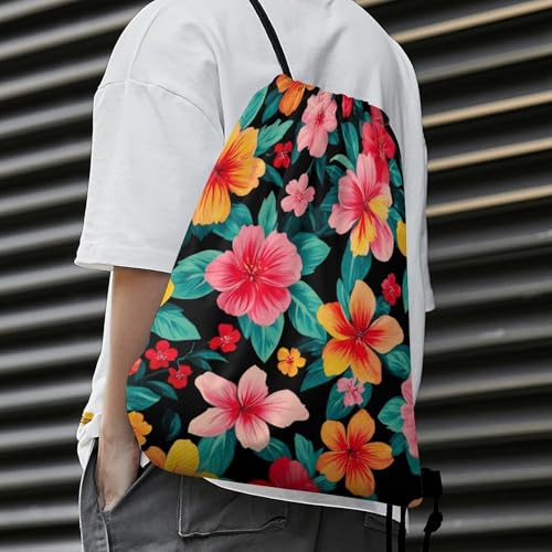 Sports Drawstring Sackpack Lightweight Backpack Waterproof for Training Gym Yoga Beach Men Women String Bag, Hawaiian Colorful Flower Bags - color: Picture (1004)