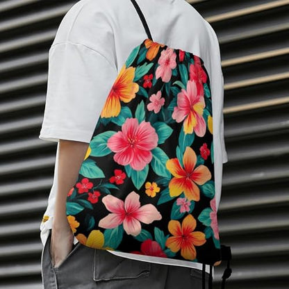 Sports Drawstring Sackpack Lightweight Backpack Waterproof for Training Gym Yoga Beach Men Women String Bag, Hawaiian Colorful Flower Bags - color: Picture (1004)