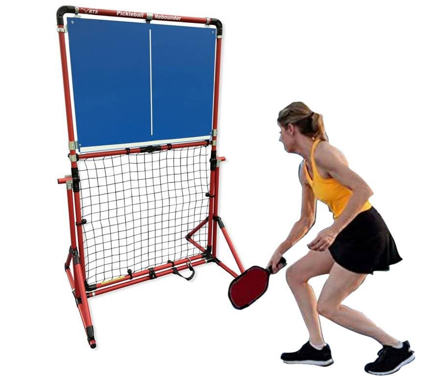 Portable Pickleball Rebounder | 3 Panel Angle Positions | Trainer for Practice Dinks & Drills | Adjustable Panel Angles - color: Red Frame and Blue Panel