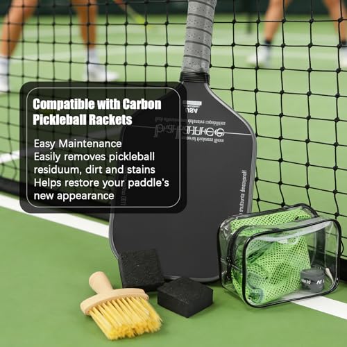 Pickleball Paddle Eraser Set, 2Pcs Pickle Ball Racket Cleaner for Carbon Paddles, Fast & Easy Natural Rubber Eraser Removes Residue Dirt Minor Scratches, Includes Storage Bag Brush Cloth Grip Tape