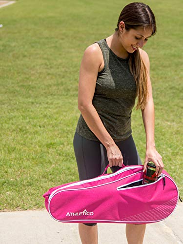 Athletico 3 Racquet Tennis Bag | Padded to Protect Rackets & Lightweight | Professional or Beginner Tennis Players | Unisex Design for Men, Women, Youth and Adults (Pink)