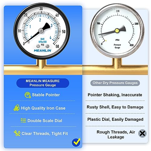 0-60Psi 2" DIAL FACE 1/4" NPT Well Pump Pressure Gauge, with 1/2" NPT and 3/8" NPT Hex Bushing, Pool Sand Filter WOG Water Oil Air Pressure Test, Center Back Mount - size: 0-60Psi, style: 1/4"NPT Back Mount