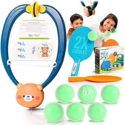 Zippadoo Door Pong: Glow-in-The-Dark Ping Pong Game for Kids - Door Frame Ping Pong Trainer Set with 6 Rechargeable Balls, Indoor & Outdoor Hanging Table Tennis for Ages 3+, Doorway Games Fun