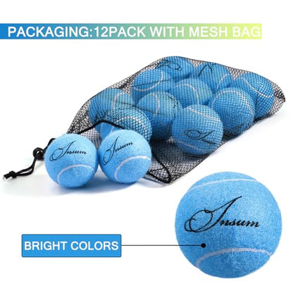 INSUM Bulk Tennis Balls for Beginner – 12 Pack High Elasticity Practice Tennis Balls with Mesh Bag, Suit for Pet Dog Training, Fetching - color: Light Blue