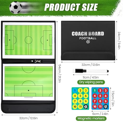 Foldable Magnetic Soccer Coaching Board, Portable Football Tactics Strategy Board with Dry Erase Markers and Magnetic Markers for Coaches Training, Great Gift for Kids Soccer Coach.