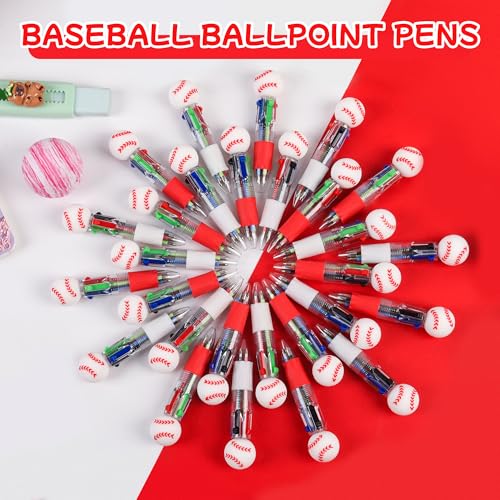 LiYiQ 25 Pcs Baseball Party Favor Multicolor Pen in One Cartoon Cute Fun 4-in-1 Cute Pens Bulk Kawaii Baseball Shape Cool Ballpoint Pens for Kids Fun Gifts - style: Baseball