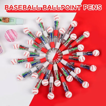 LiYiQ 25 Pcs Baseball Party Favor Multicolor Pen in One Cartoon Cute Fun 4-in-1 Cute Pens Bulk Kawaii Baseball Shape Cool Ballpoint Pens for Kids Fun Gifts - style: Baseball
