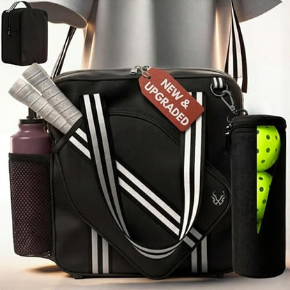 Pickleball Tote Bag - Detachable Cooler & Fence Hooks – Large Sports Bag for Women & Men, Holds Paddles & Balls - color: Black