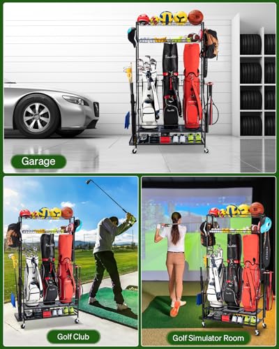 FHXZH Golf Bags Storage Garage Organizer - Stand for Single Golf Bags, Clubs, and Equipment Accessories with Wheels