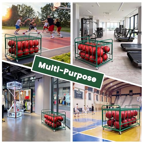 Ball Storage Cart, Basketball or Volleyball Storage Bin with Wheels, Durable Rolling Exercise Ball Cart Holder, Basketball Holder Cage for Indoor and Outdoor, Gym, School, Club - size: ‎Hold 45 Balls-7 43.3 in*25.6 in*27.6"