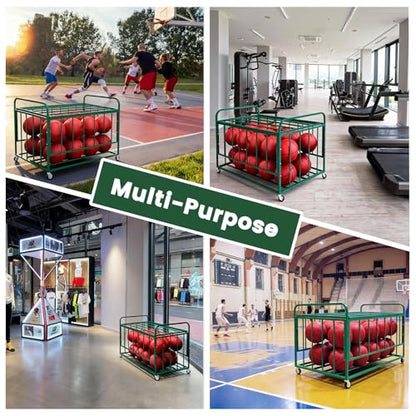 Ball Storage Cart, Basketball or Volleyball Storage Bin with Wheels, Durable Rolling Exercise Ball Cart Holder, Basketball Holder Cage for Indoor and Outdoor, Gym, School, Club - size: ‎Hold 45 Balls-7 43.3 in*25.6 in*27.6"